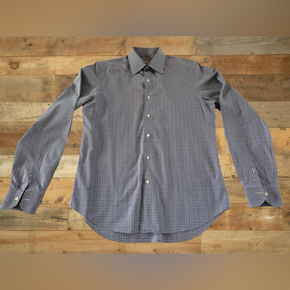 VALENTINO / EUC Men's Tailored Fit Blue Checkered Shirt / Size 16.5